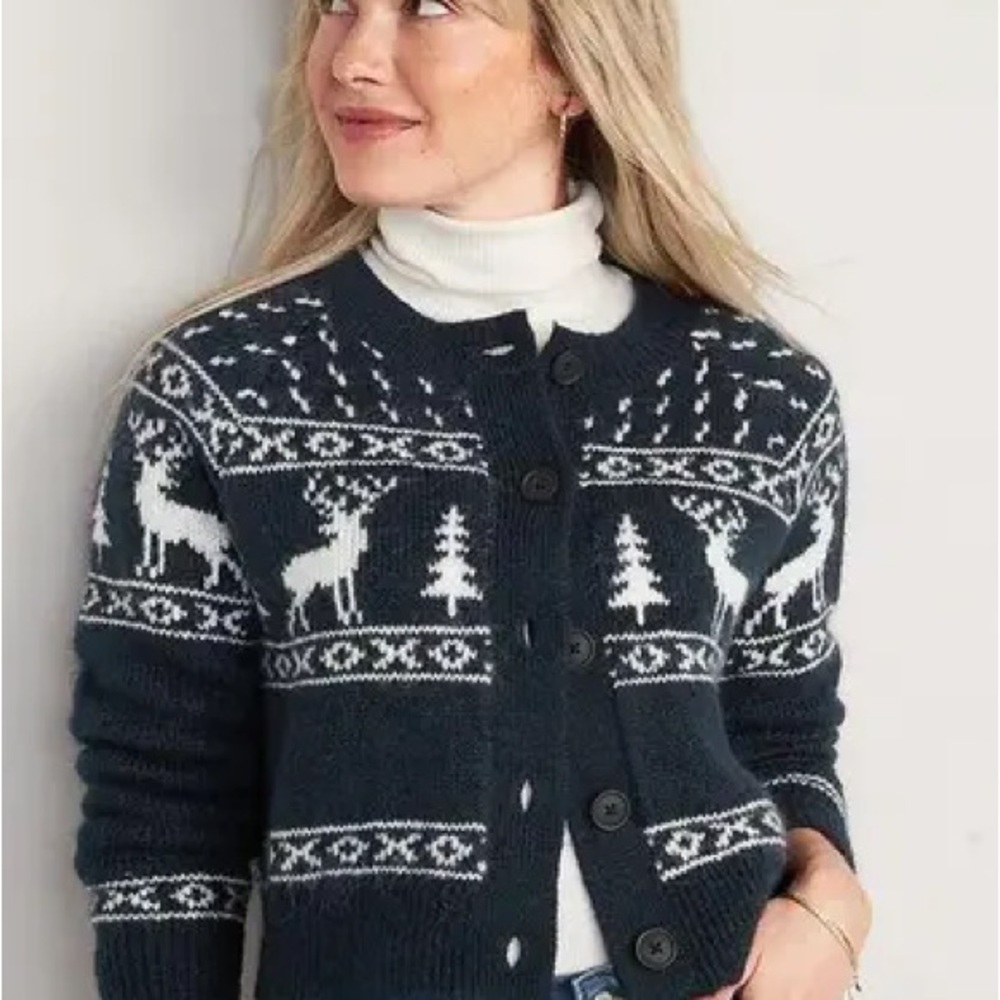 Old Navy Women's Dark Blue Fair Isle Cardigan